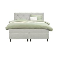 Leen Bakker - Boxspring Liv Geruit - Ecru - 140x200 Cm - Ronde Poot - Stof - Crème