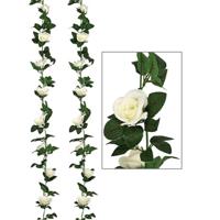 Kunstbloemen slinger rozen - 2x - 230 cm - wit - decoratie - versiering