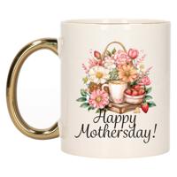 Cadeau koffie/thee mok mama - gouden oor - fijne Moederdag - bloemen - 300 ml - Moederdag Cadeau koffie/thee mok mama - gouden oor - fijne Moederdag - bloemen - 300 ml - Moederdag