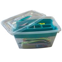 Hobby opbergbox - 22L - blauw - 29 x 45 x 28 cm - met inlegtray - knutselspullen opbergen