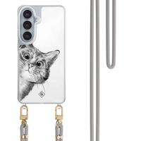 Samsung Galaxy S26 hoesje met grijs koord - Peekaboo kat
