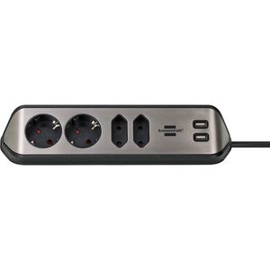 Brennenstuhl 1153590410 Estilo Corner - Stekkerdoos - 2x USB - 4 x Sockets - Zwart