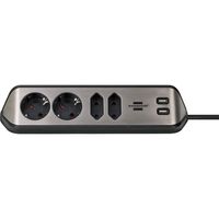 Brennenstuhl 1153590410 Estilo Corner - Stekkerdoos - 2x USB - 4 x Sockets - Zwart