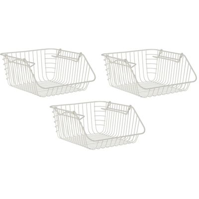 Set van 3x stuks witte opberg/opruim mandjes stapelbaar 29 x 27 x 14 cm Set van 3x stuks witte opberg/opruim mandjes stapelbaar 29 x 27 x 14 cm