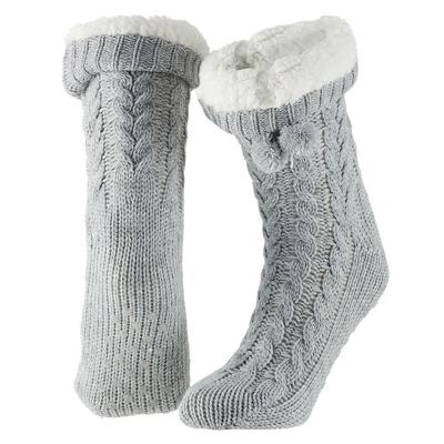 Apollo Huissloffen - dames - gebreid - slofsokken - lichtgrijs - one size maat 35/41 - fleece