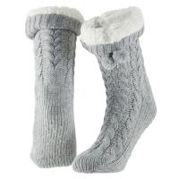 Apollo Huissloffen - dames - gebreid - slofsokken - lichtgrijs - one size maat 35/41 - fleece Apollo Huissloffen - dames - gebreid - slofsokken - lichtgrijs - one size maat 35/41 - fleece