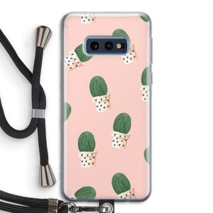 Cactusprint roze: Samsung Galaxy S10e Transparant Hoesje met koord