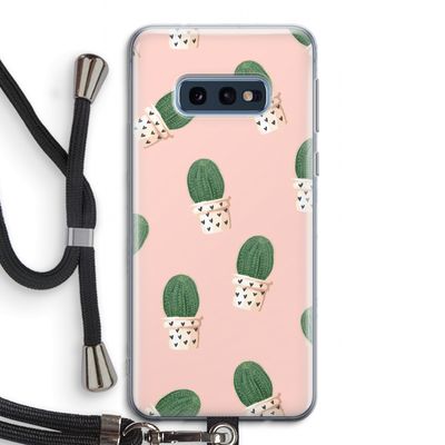 Cactusprint roze: Samsung Galaxy S10e Transparant Hoesje met koord
