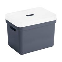 Opbergboxen/opbergmanden donkerblauw van 18 liter kunststof met transparante deksel - Opbergbox - thumbnail