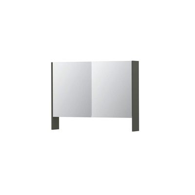 INK SPK3 Spiegelkast - 100x14x74cm - 2 deuren - dubbelzijdige Spiegel - open planchet - schakelaar en stopcontact - MDF lak Mat beton groen 1110225