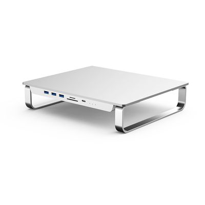 Aluminium verhoger voor Apple iMac 24" of Monitor met USB-C hub - USB3.0 docking station incl. 2,5” SATA HDD én M.2 SSD behuizing