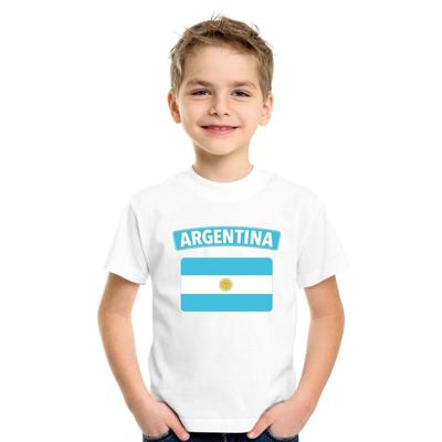 Supporters kleding - t-shirt van vlag Argentinie - wit - voor kinderen - korte mouwen - sport