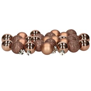 Decoris 28x stuks kleine kunststof kerstballen walnoot bruin 3 cm