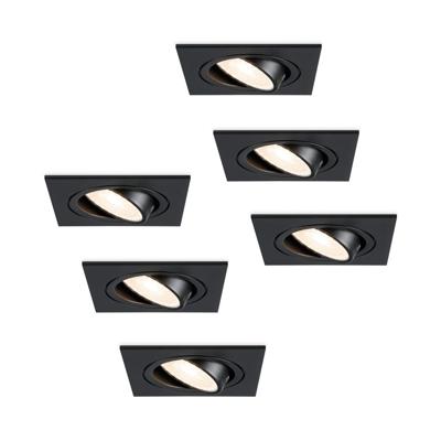 Set van 6 Mallorca LED inbouwspot - IP20 - Kantelbaar - 5 Watt 400 Lumen - 4000K Neutraal wit - GU10 - Dimbaar - Vierkant - Voor binnen - Zwart