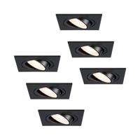 Set van 6 Mallorca LED inbouwspot - IP20 - Kantelbaar - 5 Watt 400 Lumen - 4000K Neutraal wit - GU10 - Dimbaar - Vierkant - Voor binnen - Zwart