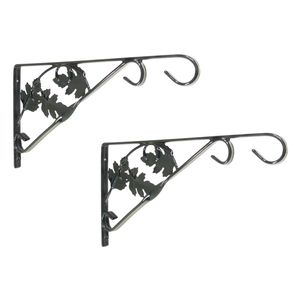 3x stuks muurhaken met sierbladeren groen 20 x 35 cm - verzinkt staal - hanging basket haak