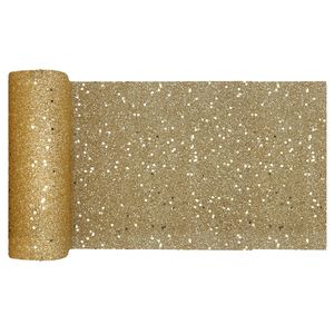 Kerst thema tafelloper op rol - goud glitter - smal 18 x 500 cm - polyester