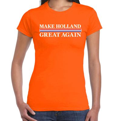 Koningsdag verkleed t-shirt - make Holland great again - oranje - dames