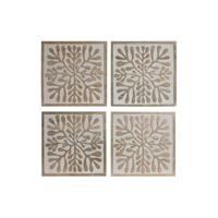 Wanddecoratie Home ESPRIT Wit Natuurlijk Gebloemd 60 x 2,5 x 60 cm (4 Onderdelen)