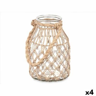 Kaarshouder Tin Transparant Natuurlijk Glas Touw 17 x 25 cm (4 Stuks)