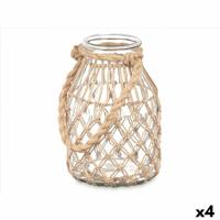 Kaarshouder Tin Transparant Natuurlijk Glas Touw 17 x 25 cm (4 Stuks)