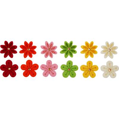 Creativ Company Bloemen van vilt met strassteen, d 30 mm, dikte 2,5 mm, 12 stuk/ 1 doos