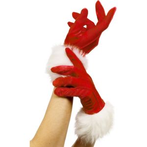 Rode kerstjurk nepbont handschoenen   -
