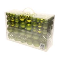 100x stuks kunststof kerstballen lime groen 3, 4 en 6 cm