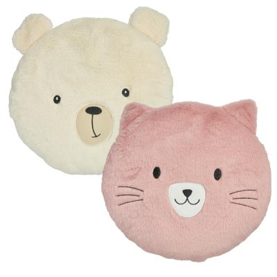 Dieren sierkussen - kat / ijsbeer - roze / wit - 30 cm - 2 stuks