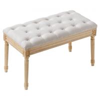 VEVOR gestoffeerde bank kaptafel 80 x 40 x 48 cm, rechthoekige kapbank, poten van rubberhout, bedbank, gangbank, krukbank, entreebank voor eetkamer, woonkamer, slaapkamer, hal, beige