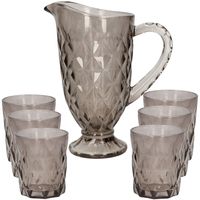 Excellent Houseware Karaf/schenkkan set 1 liter met 6 drinkglazen 250 ml grijs glas   -