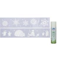 Kerst sfeer raamsjablonen met ECO spuitsneeuw - 9x stuks - 24 x 60 cm - raamdecoratie