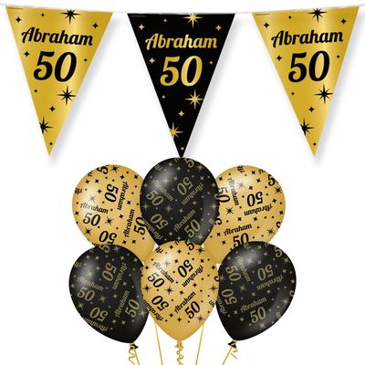 Paperdreams Luxe Abraham/50 jaar feest set - Ballonnen & vlaggenlijnen - 13x stuks