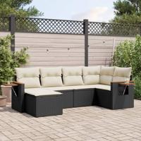 6-delige Loungeset met kussens poly rattan zwart