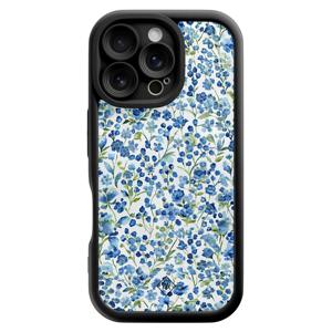 iPhone 16 Pro zwarte case - Vintage blue floral