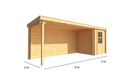 Blokhut met overkapping Els 600 cm bij 200 cm diep Lessenaarsdak - Warentuin collection