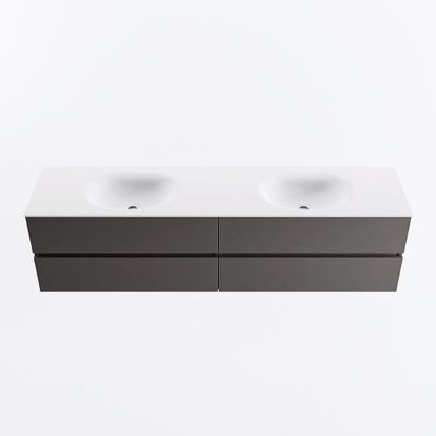 MONDIAZ VICA 190cm badmeubel onderkast Dark Grey 4 lades. Wastafel MOON dubbel zonder kraangat, kleur Talc.