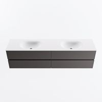 MONDIAZ VICA 190cm badmeubel onderkast Dark Grey 4 lades. Wastafel MOON dubbel zonder kraangat, kleur Talc.