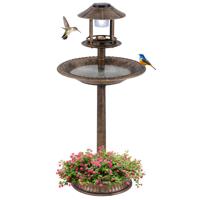 Vogelbad met Solarverlichting & Bloempot Vogelvoederhuis Vogelvoederstation Voederdispenser Brons
