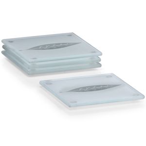 4x Glazen onderzetters voor glazen/bekers met bladeren print 10 x 10 cm   -