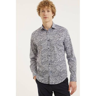 A fish named Fred slim fit overhemd met all over print donkerblauw A fish named Fred slim fit overhemd met all over print donkerblauw