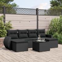 7-delige Loungeset met kussens poly rattan zwart