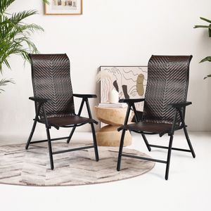 2 Rotan Vouwstoelen voor de Patio Draagbare Buiten Kampeerstoelen Bruin