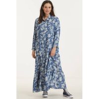Mat Fashion gebloemde maxi blousejurk blauw/wit - thumbnail