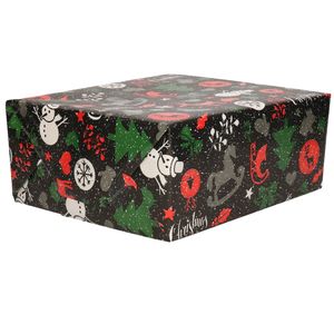 1x Rollen inpakpapier/cadeaupapier Kerst print zwart 2,5 x 0,7 meter 70 grams luxe kwaliteit   -