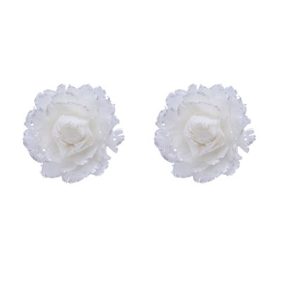 2x stuks decoratie bloemen wit met veertjes op clip 11 cm