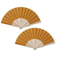 Spaanse waaier - 2x - oranje - 42 x 23 cm - hout - verkoelend - handwaaier
