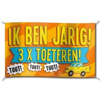 Verjaardag straatvlag 3x toeteren 100x150 cm