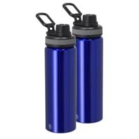 Waterfles/drinkfles sport bidon Fitmaster - 2x - blauw - 800 ml - aluminium - schroefdop