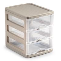 Ladekastje bureau organizer - 3 lades - beige/transparant - L13 x B17 x H17 cm - kunststof